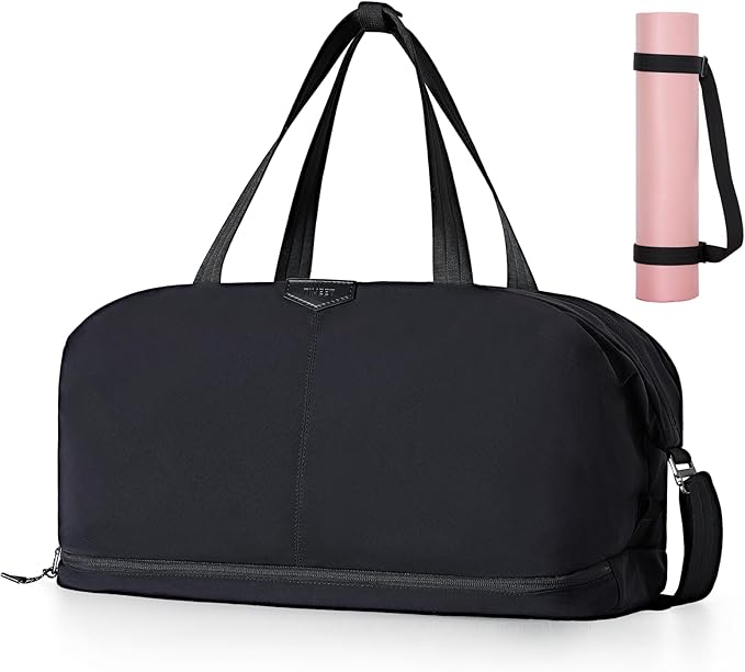Timeet Expandable Gym Duffel Bag For Women with Yoga Mat Strap, 47L Sports Duffle Bag With Shoes Compartment&Dry Wet Pocket, Water Resistant Carry on Sports Weekend Travel Overnight Bag, Ink Black
