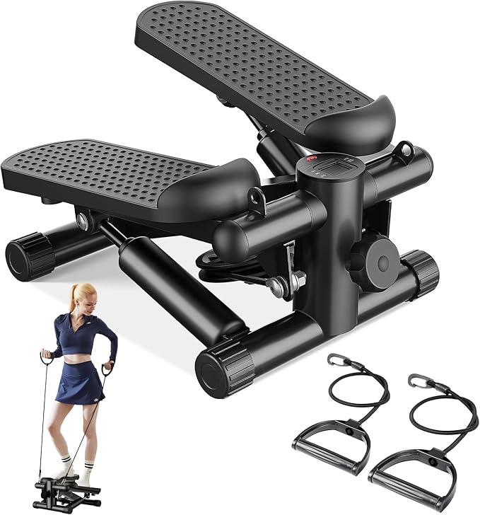 Sweetcrispy Mini Stair Steppers with Resistance Bands for Exercise at Home, Portable Exercise Twist Stepper Machine for Full Body Workout, 300LBS Capacity