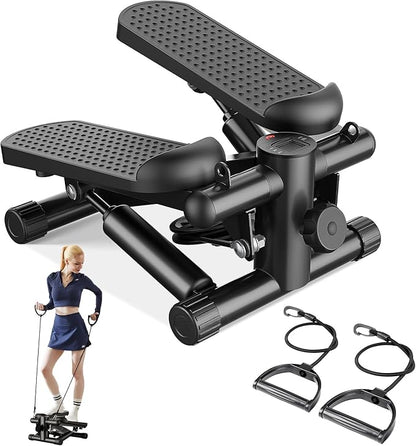 Sweetcrispy Mini Stair Steppers with Resistance Bands for Exercise at Home, Portable Exercise Twist Stepper Machine for Full Body Workout, 300LBS Capacity