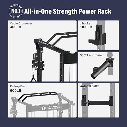 MAJOR FITNESS Drone1 Power Cage - Multi-Function Power Rack for Home Gym, Squat Rack, Cable Crossover System, for Strength Training