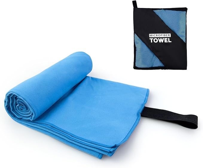Beach Towel XL Size Microfiber Quick Dry Swimming Pool Camping Travel Body Hot Yoga Mat Towels (Blue, 1 Pack XL)