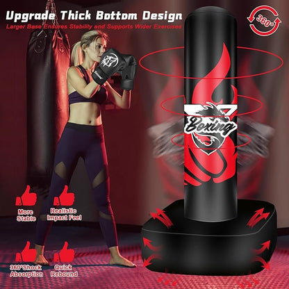Freestanding Punching Bag for Adult Teens, 70" Heavy Punching Bag with Boxing Gloves and Electric Air Pump for Beginners Kickboxing Training MMA Muay Thai Fitness Office Home Gym