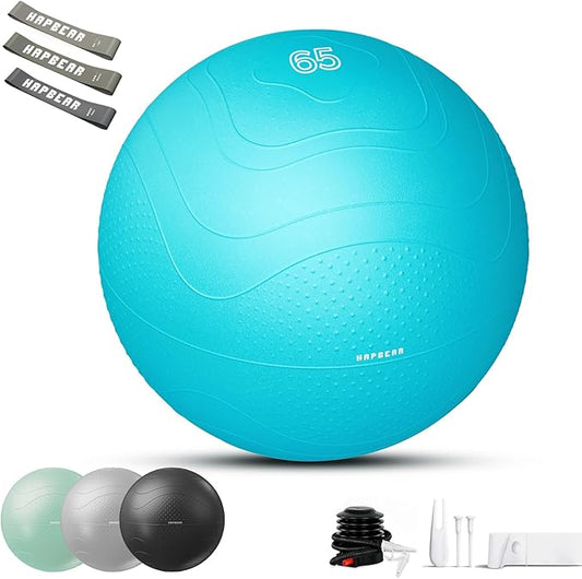 HAPBEAR Exercise Ball (22''/26''/30'') - Anti-Burst Slip-Resistant Yoga/Pilates Ball for Core Training & Posture Improvement, Home Gym/Rehab/Pregnancy Ball, Quick Pump & 3 Resistance Bands Included