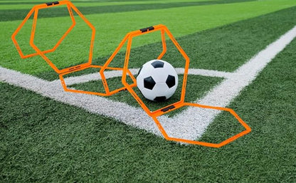 Hex Agility Rings Set of 6/12 Rings for Speed & Agility Footwork Training, Hexagon Ladder with Fitness Equipment Sport Workout Home Gym, Kids and Adults (Orange)