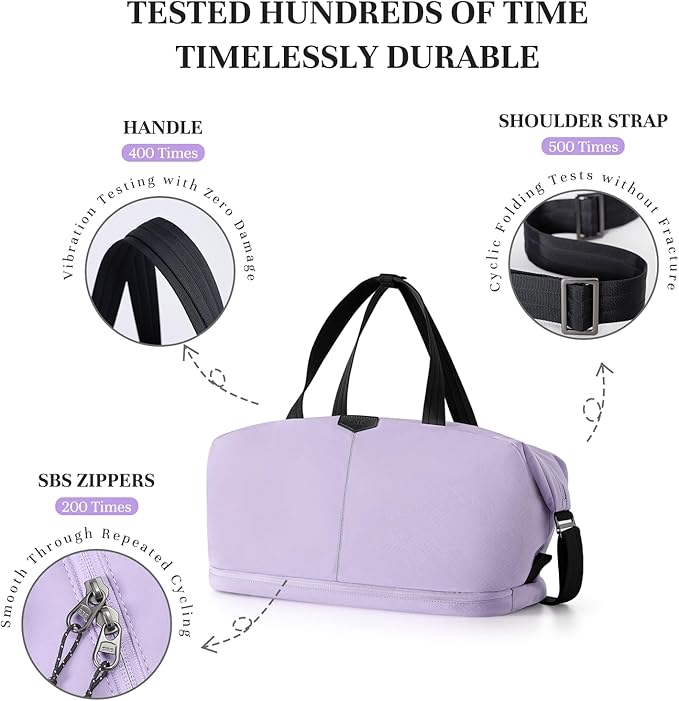 Timeet Expandable Gym Duffel Bag For Women with Yoga Mat Strap, 47L Sports Duffle Bag With Shoes Compartment&Dry Wet Pocket, Water Resistant Carry on Sports Weekend Travel Overnight Bag, Dreamy Purple