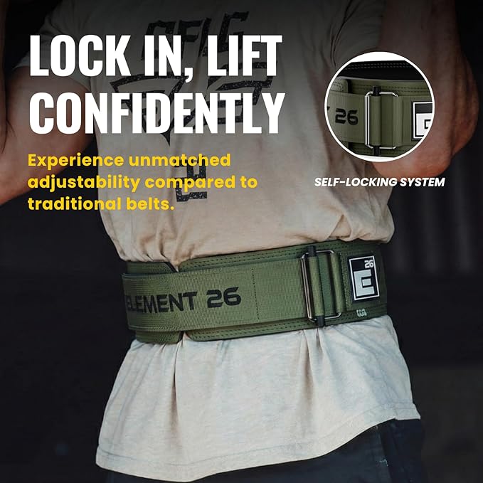 Element 26 Hybrid Leather Weight Lifting Belt for Men & Women - Self locking Adjustable Leather Belt for Powerlifting, Olympic lifting & Functional Fitness - Weight Belt, Squat Belt, Back Support