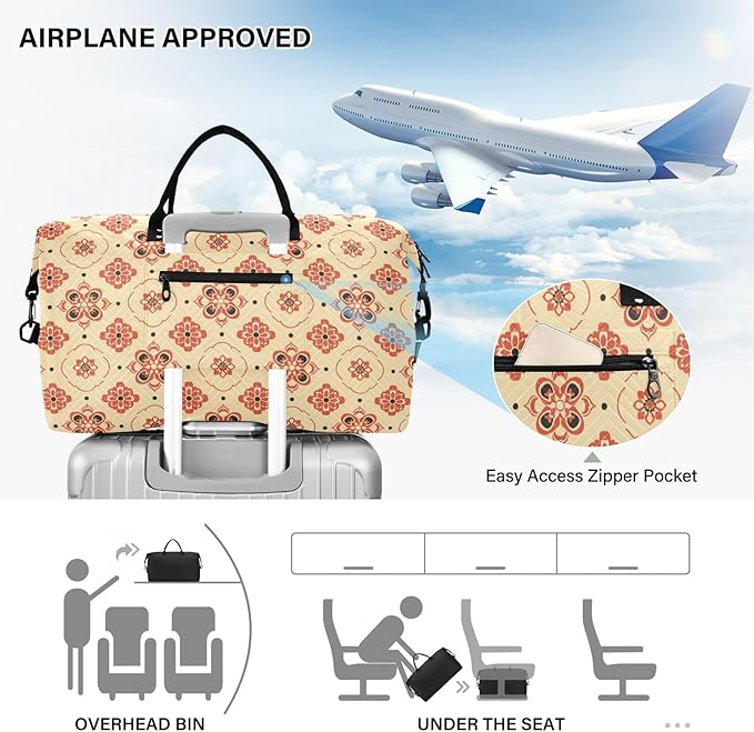 Weekender Bags Travel Duffel Gym Bag 4359 Mandala Orange Boho Carry on Overnight Tote Bag with Toiletry Bag for Airplane Travel Trip Gym Yoga
