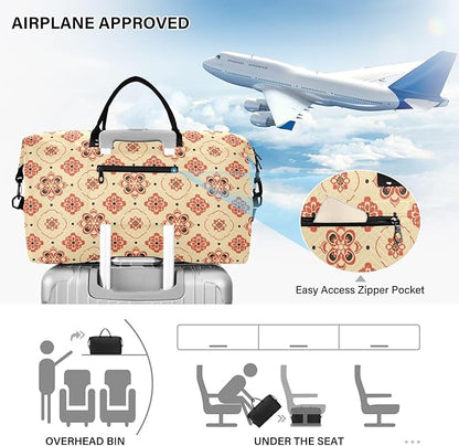 Weekender Bags Travel Duffel Gym Bag 4359 Mandala Orange Boho Carry on Overnight Tote Bag with Toiletry Bag for Airplane Travel Trip Gym Yoga