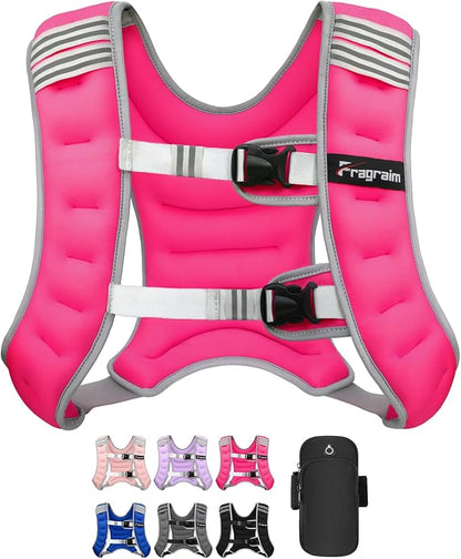 Fragraim Weighted Vest for Women Men - 8lb/10lb/12lb/16lb/22lb/25lb/30lb Weight Vest with Reflective Stripe, Detachable Phone Pouch, Ideal for Walking, Strength Training, Running, Workout, Cardio
