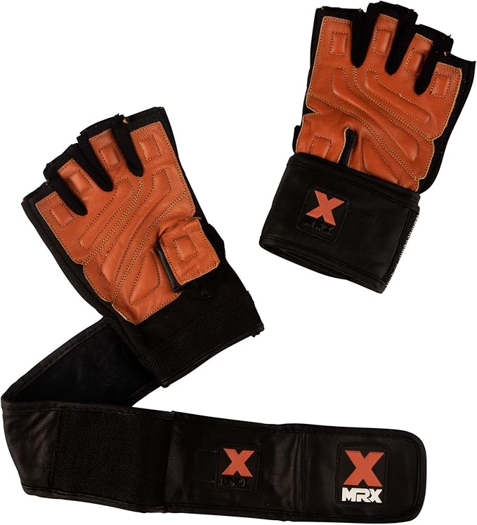 MRX Weight Lifting Pro Level Gloves with 18 Inches Long Wrist Strap Gym Workout Exercise & Fitness in