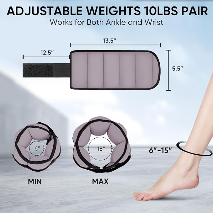 APEXUP 10lbs/Pair Adjustable Ankle Weights for Women and Men, Modularized Leg Weight Straps for Yoga, Walking, Running, Aerobics, Gym, Physical Therapy