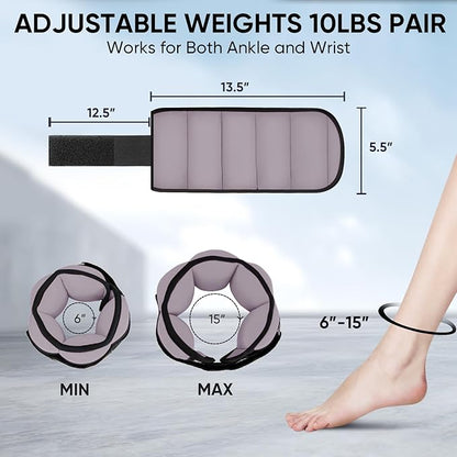 APEXUP 10lbs/Pair Adjustable Ankle Weights for Women and Men, Modularized Leg Weight Straps for Yoga, Walking, Running, Aerobics, Gym, Physical Therapy