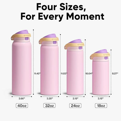 ENCOOL Leakproof Insulated Water Bottle with Straw Dual-Sip Water Bottle Bag-Safe Design for Work, Commute & Gym – Keeps Drinks Cold All Day, 24 oz, Peach Purple