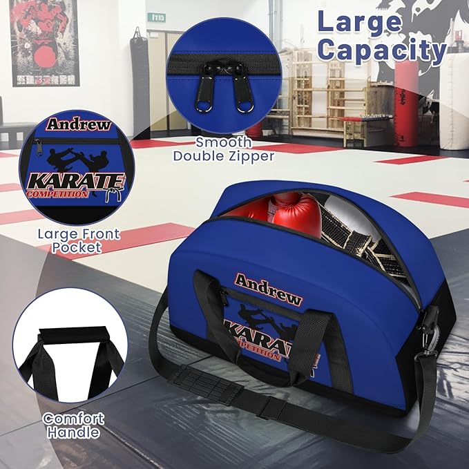 Custom Name Taekwondo Karate Duffle Bag for kids Boy Girls - Personalized Martial Arts Gear Bag, Water-Resistant Sparring Equipment Bag, Karate Navy Black