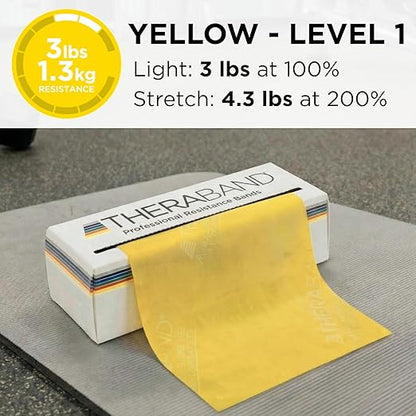 THERABAND Resistance Bands, 6 Yard Roll Professional Latex Elastic Band For Upper Body, Lower Body, & Core Exercise, Physical Therapy, Pilates, Home Workouts, & Rehab, Yellow, Thin, Level 2