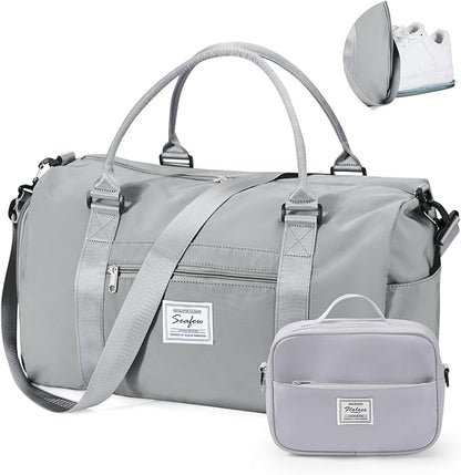 Gym Bag for Women with Shoes Compartment,Small Duffel Bag Sport bag with Toiletry Bag Overnight Travel Tote Bags Weekender Carry on Bag Personal Item Bags for Airlines Grey