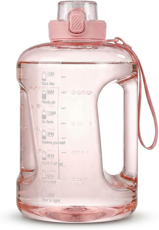 50oz & 84oz Motivational Water Bottle - Time-Marked, Leak Proof & BPA free. 2-in-1 Lid with Straw, Food-Grade Tritan. Half Gallon Sized, Ideal for Gym, Fitness & Outdoor Activities (50oz, U-Pink)