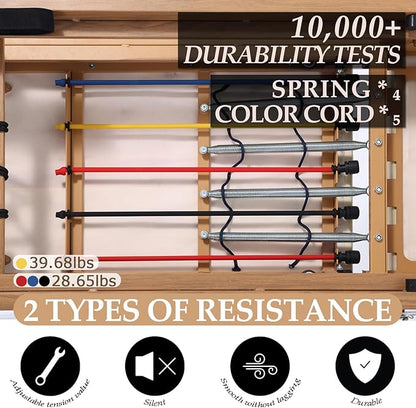 Foldable Pilates Reformer & Pilates Square Box Set–90% Pre-Assembled Home Gym Women Men Workouts Bundle, Dual Resistance System (Springs + Latex), Jumpboard & Adjustable Foot Bar for All Levels