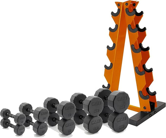 CAP Barbell 150 LB Coated Hex Dumbbell Weight Set with Vertical Rack | Multiple Options