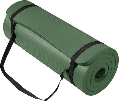 BalanceFrom 71x24 Inches Extra Thick Yoga Mat 1-Inch High-Density Foam – Roll-Up Exercise Pad with Double-Sided Non-Slip Surface and Carrying Strap for Pilates and Home Workouts, Multiple Colors