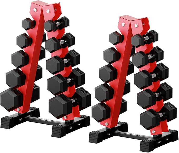 RitFit 250LB/300LB/350LB/550LB/650LB Rubber Hex Dumbbell Sets with Weights Rack, Multiple Color Choices Available, Great Gym Equipment for Home, Strength Training, Workouts