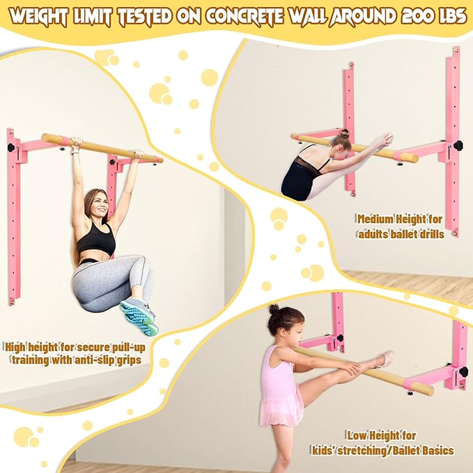 Height Adjustable Ballet Barre Foldable Ballet Bar Dance Training Barre,Wall Mount With Solid Beech Wood Bar,Home Fitness Equipment for Pull Up Stretching Never move or Shake