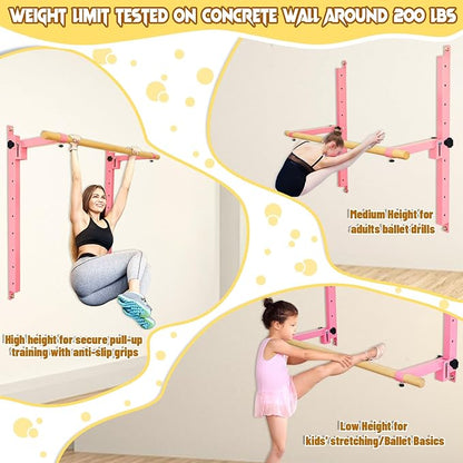 Height Adjustable Ballet Barre Foldable Ballet Bar Dance Training Barre,Wall Mount With Solid Beech Wood Bar,Home Fitness Equipment for Pull Up Stretching Never move or Shake