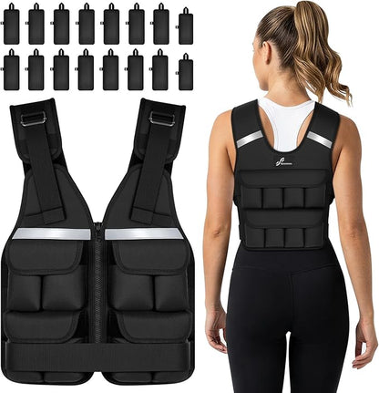 Sportneer Adjustable Weighted Vest Weights: 2-18 lbs/2-40 lbs Washable Weight Vest for Walking 16 In 1 Fast Adjust Rucking Vest for Women and Men Home Gym Running Jogging Strength Training Vests