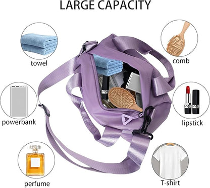 Mini Black Gym Bag Sport Bag Adjustable Small Duffle Bag Detachable Strap Gym Tote For Women Small Duffle Bag (Purple)