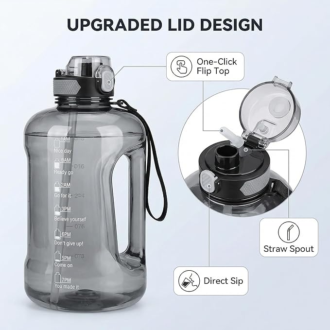 50oz & 84oz Motivational Water Bottle - Time-Marked, Leak Proof & BPA free. 2-in-1 Lid with Straw, Food-Grade Tritan. Half Gallon Sized, Ideal for Gym, Fitness & Outdoor Activities (84oz, U-Pink)
