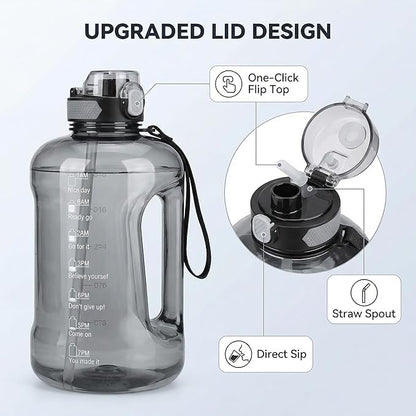50oz & 84oz Motivational Water Bottle - Time-Marked, Leak Proof & BPA free. 2-in-1 Lid with Straw, Food-Grade Tritan. Half Gallon Sized, Ideal for Gym, Fitness & Outdoor Activities (50oz, U-Blue)