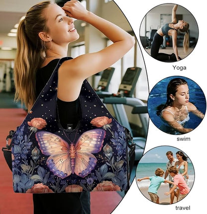 Gym Bag with Yoga Mat Holder Large Tote Bag With Multi Pockets for Women Men Dry Wet Separated Pocket Carryall Yoga Tote Bag for Pilates Travel Workout Office