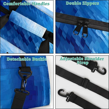 Custom Named Sports Basketball Bag for Boys, Gym Bag Sports Travel Duffle Bag Tote Dance Training Carry On Weekend Sports Bag, Watercolor Blue Geometric with Basketball