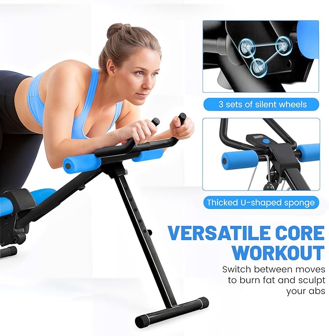 Ab Machine, Adjustable Ab Trainer Machine for Abs Workout at Home Gym, Abdominal Trainer for Stomach Workout, Foldable Abdominal Exercise Machine with Knee Protection and LCD Monitor