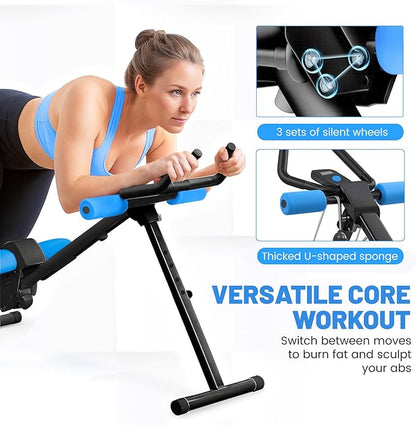 Ab Machine, Adjustable Ab Trainer Machine for Abs Workout at Home Gym, Abdominal Trainer for Stomach Workout, Foldable Abdominal Exercise Machine with Knee Protection and LCD Monitor