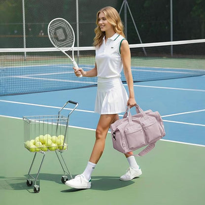 Aji Foldable Gym Bag for Women Men with Shoes Compartment, 3 in 1 Carry on Travel Duffel Bag with Trolley Sleeve, Lightweight&Water Resistant Duffel Bag for Travel, Sports, Fitness&Workout,Soft Pink