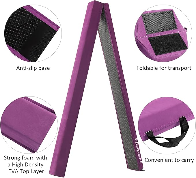 FBSPORT 8ft/9ft/9.5ft Balance Beam Folding Gymnastics Beam Foam Balance Floor Beam Equipment for Kids Adults, Suede Cover Anti Slip Base with Carry Bag for Home School Gym Training