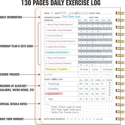 Workout Journal, Fitness Journal for Women & Men, A5 Workout Log Exercise, Fitness Trackers Plan Week With Goals, Calendar, Loss Weight Diet Training, Progress, Gym & Home Workouts (Pink)