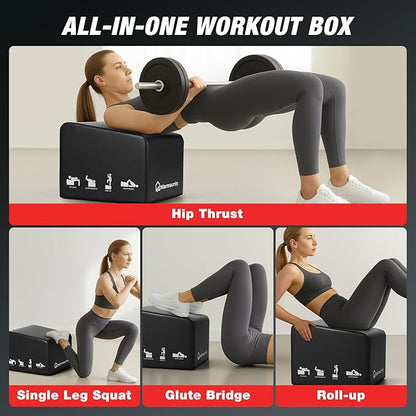 WARMOUNTS Hip Thrust Bench, Multi-Functional Hip Thrust Machine for Strength Training, Glute Bridge Box with Handle, Non-Slip Pad and Smooth Rim Design, for Home and Gym, 700LB Load Capacity