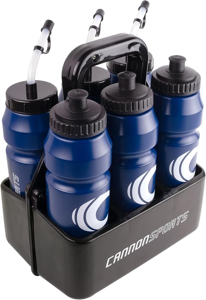 Cannon Sports 1 Liter Sports Water Bottle, BPA-Free, 34oz Capacity, Large Mouth, 2 lids (Straw & Squeeze) with Carrier, Great For Helmet Sports Such As Hockey, Lacrosse, Football, Boxing (Navy)