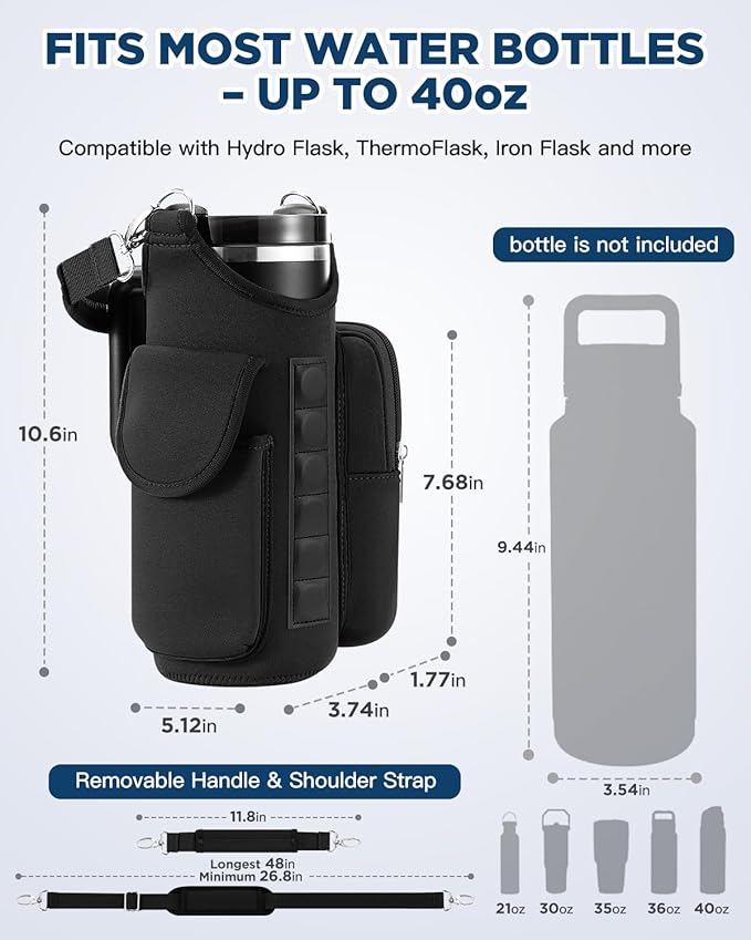 IPOW Magnetic Gym Bag Water Bottle Carrier Holder with Phone Pockets & Shoulder Strap for Men Women,Water Bottle Holder, Gym Pouch, Crossbody Bag for Travel, Sports, Work, Fitness - Black
