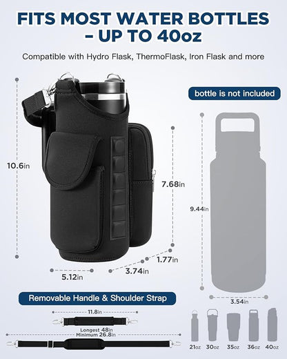 IPOW Magnetic Gym Bag Water Bottle Carrier Holder with Phone Pockets & Shoulder Strap for Men Women,Water Bottle Holder, Gym Pouch, Crossbody Bag for Travel, Sports, Work, Fitness - Black