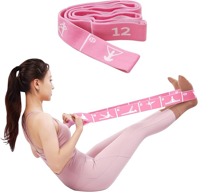 12 Loops Extra Long Yoga Stretching Band for Adults and Tall People, Adjustable Elastic Strap for Full Body Deep Stretch, Home Pilates, Ballet, Dance, Physical Therapy, Flexibility Training