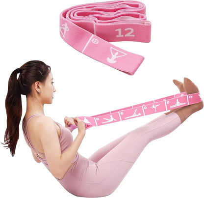 12 Loops Extra Long Yoga Stretching Band for Adults and Tall People, Adjustable Elastic Strap for Full Body Deep Stretch, Home Pilates, Ballet, Dance, Physical Therapy, Flexibility Training
