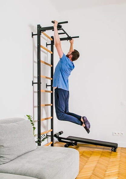 Wooden Swedish Ladder Wall Stall Bar - Indoor Chin Up Bar Workout Equipment for Home Exercise, Physical Therapy, Gymnastics, Fitness