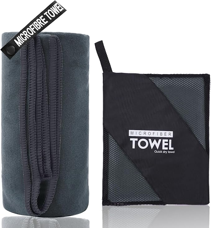 Microfiber Travel Towel, Soft Lightweight Quick Dry Towel, Super Absorbent Compact Travel & Sports & Beach Towels for Camping, Backpack, Gym, Swimming, Yoga, Hiking (L:24"×48" -Black Gray)