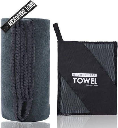 Microfiber Travel Towel, Soft Lightweight Quick Dry Towel, Super Absorbent Compact Travel & Sports & Beach Towels for Camping, Backpack, Gym, Swimming, Yoga, Hiking (L:24"×48" -Black Gray)