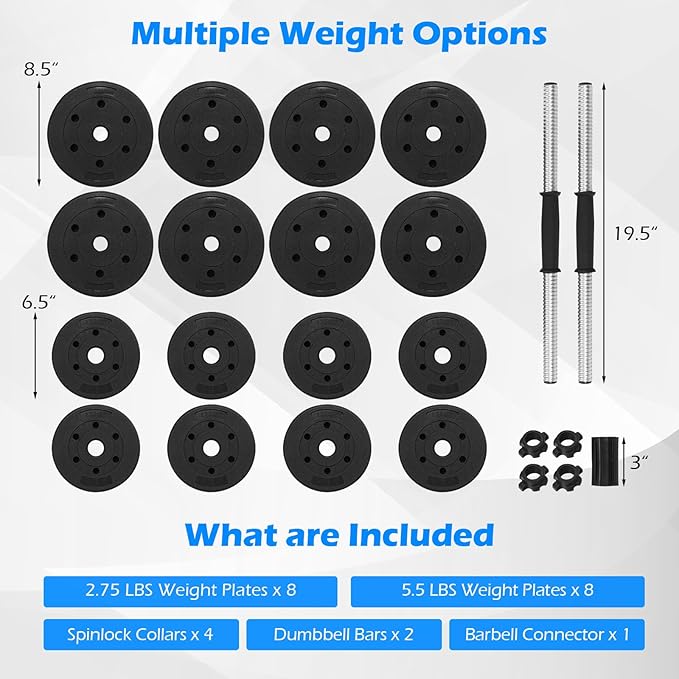 Goplus Adjustable Dumbbells, 66 LBS Free Weights 3 in 1 Changeable Dumbbell and Barbell Set with Connectors for Men Women Home Gym Fitness Workout Strength Training