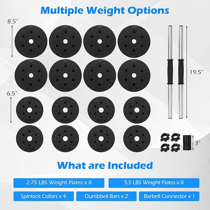 Goplus Adjustable Dumbbells, 66 LBS Free Weights 3 in 1 Changeable Dumbbell and Barbell Set with Connectors for Men Women Home Gym Fitness Workout Strength Training