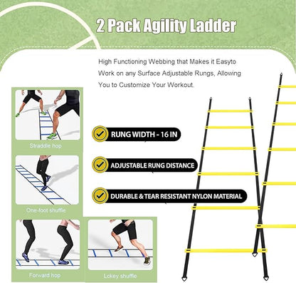 Agility Ladder & Speed Hurdles Soccer Training Equipment Kit Football Training| Footwork Drills | Cones Goalkeeper Practice Equipment for Kids Youth Adult